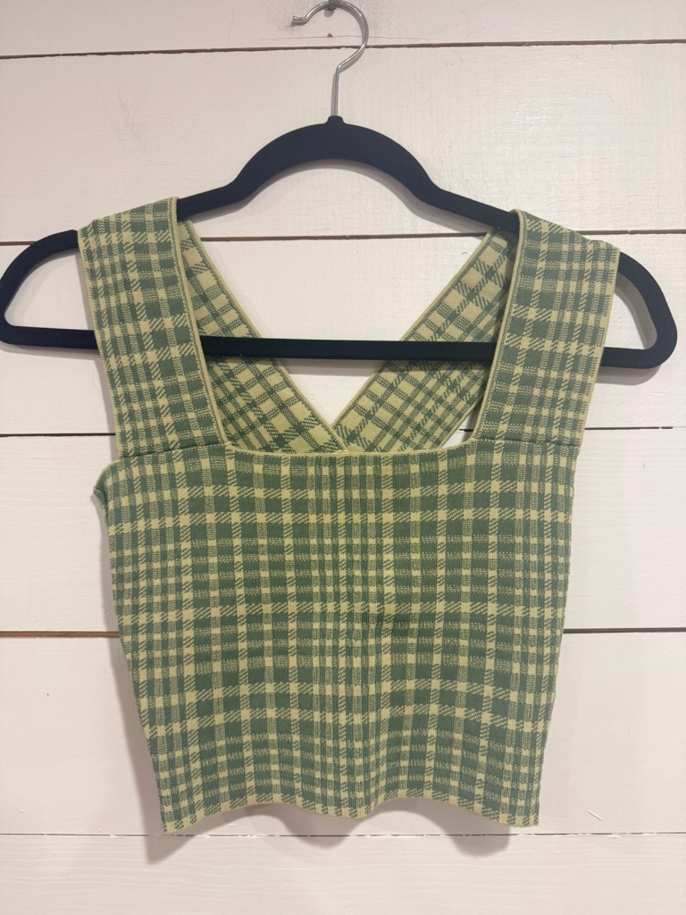 Women’s Green Plaid Square-Neck Tank Top